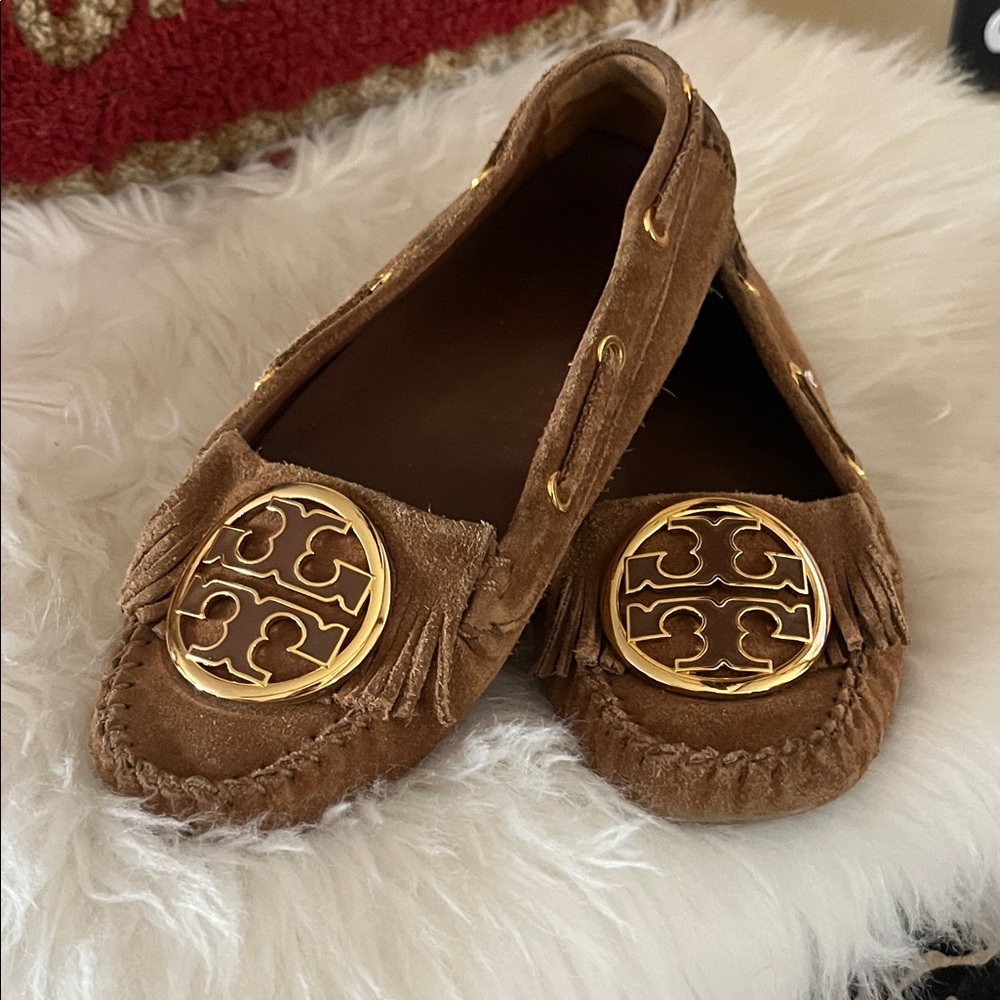 Tory Burch Tan Moccasins with Gold Details